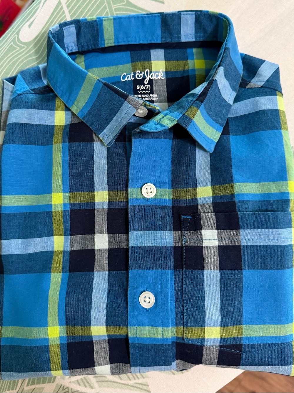 Blue Plaid Button-Up Size 6-7 Long Sleeve Shirt